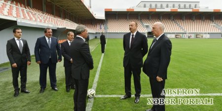İlham Əliyev Masazır qəsəbəsində inşa olunan stadionun açılışında iştirak edib