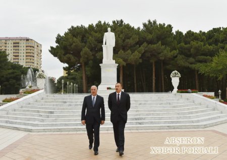 İlham Əliyev Xırdalanda ümummilli lider Heydər Əliyevin abidəsini ziyarət edib