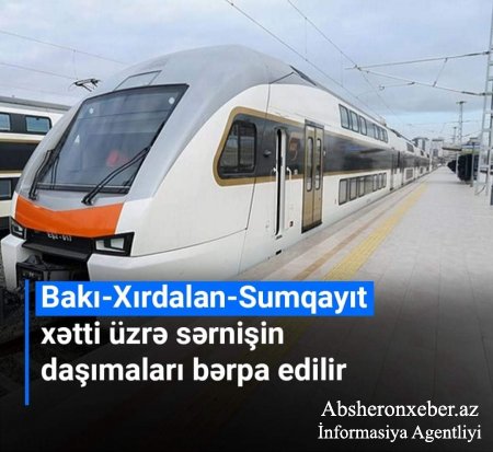 Bakı-Xırdalan-Sumqayıt marşrutu ilə hərəkət edən elektrik qatarları ilə sərnişin daşımaları bərpa edilir.